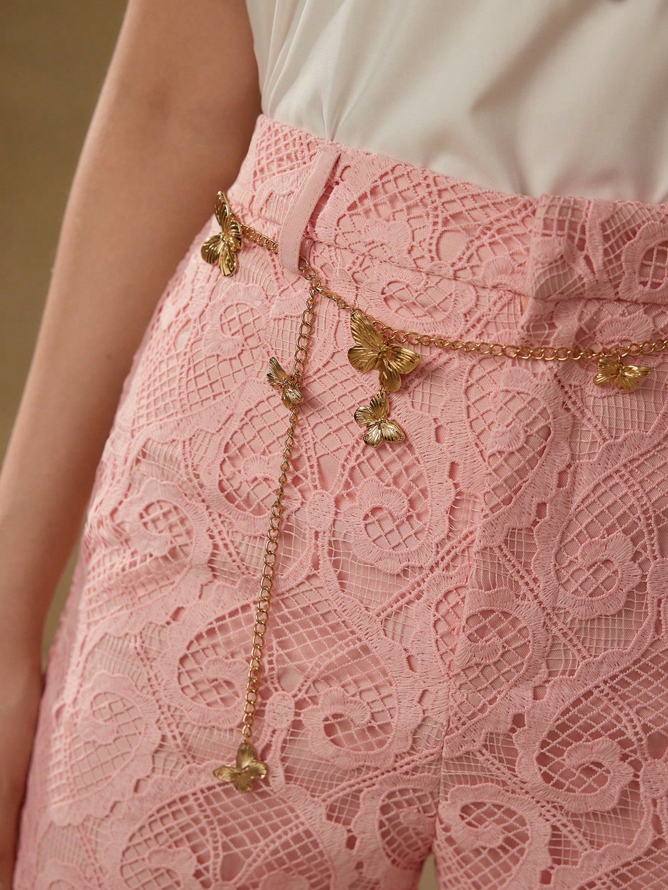 CM-BS881988 Women Elegant Seoul Style Mid Waist Guipure Lace Flare Leg Pants - Dusty Pink