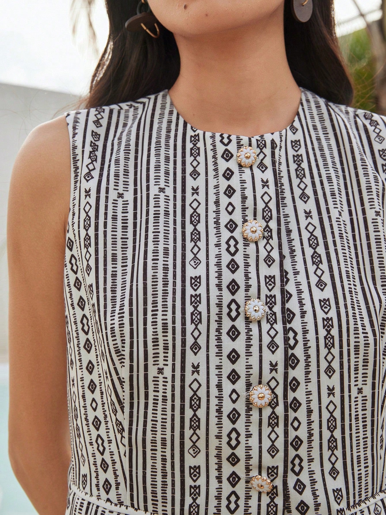 CM-SS909215 Women Trendy Bohemian Style Striped And Diamond Pattern Knit Vest With Straight Leg Pants - Set