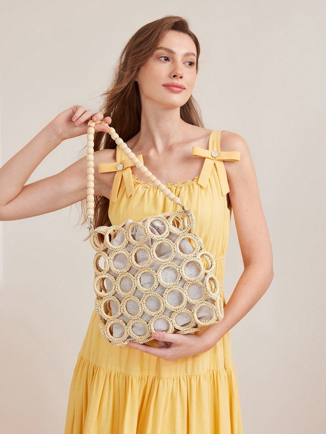 CM-BGS295190 Women Trendy Seoul Style Square Eyelet Shoulder Bag - Beige