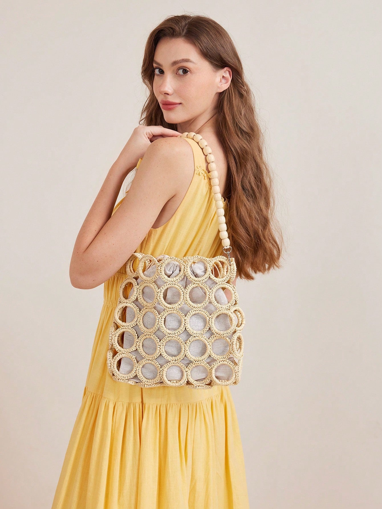 CM-BGS295190 Women Trendy Seoul Style Square Eyelet Shoulder Bag - Beige