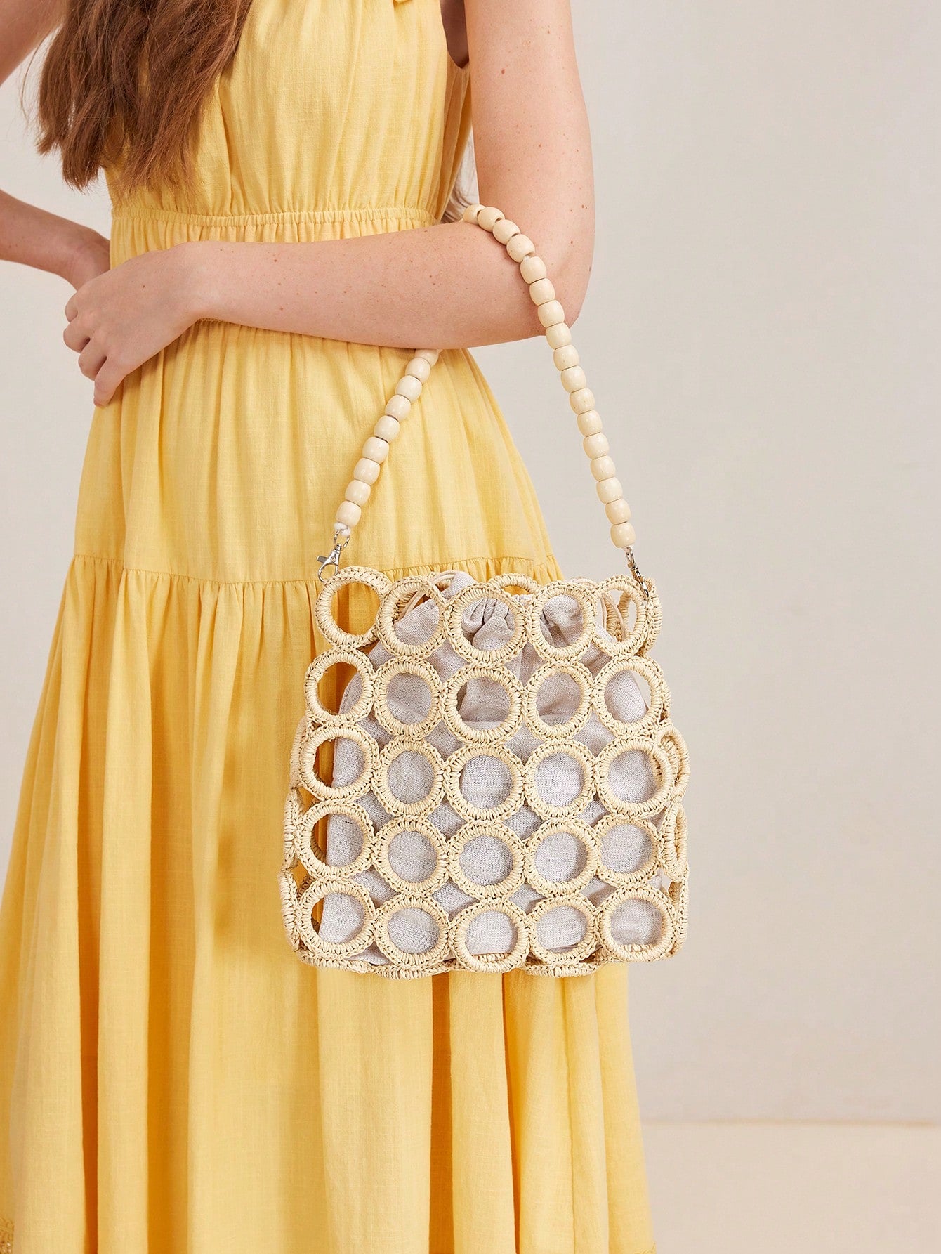 CM-BGS295190 Women Trendy Seoul Style Square Eyelet Shoulder Bag - Beige