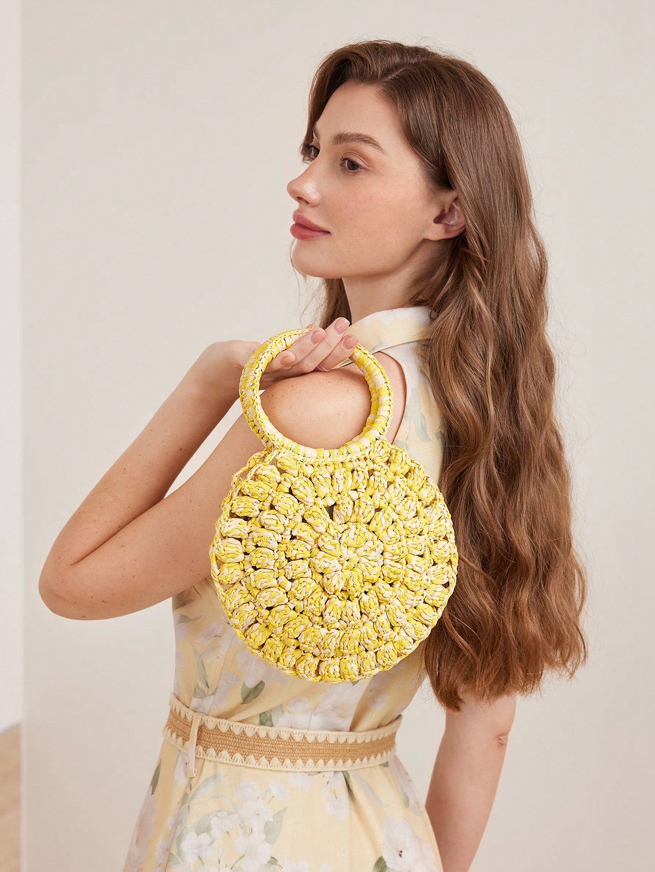 CM-BGS951490 Women Trendy Seoul Style Round Braid Woven Handbag