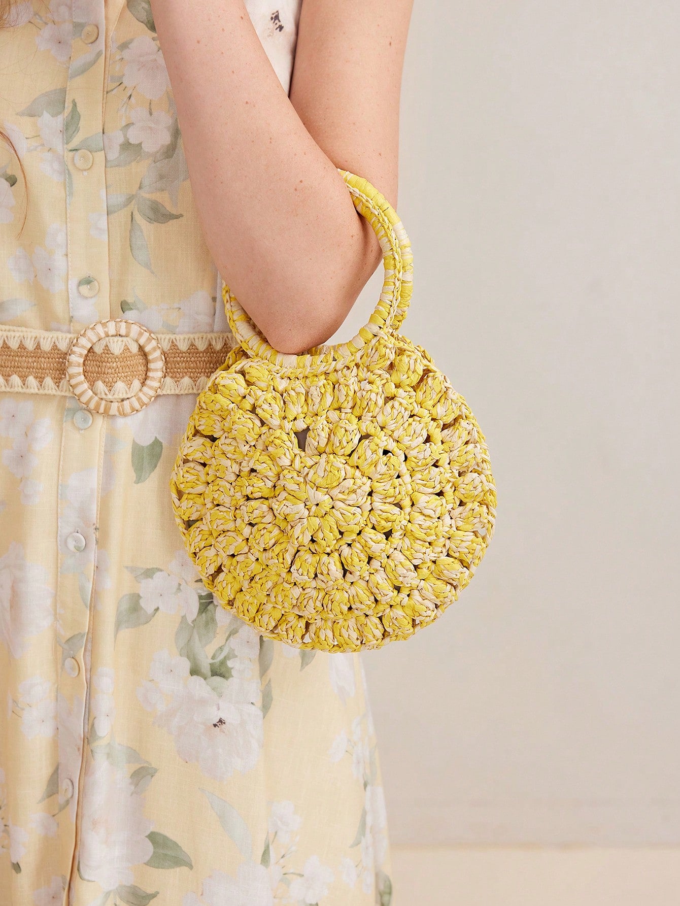 CM-BGS951490 Women Trendy Seoul Style Round Braid Woven Handbag