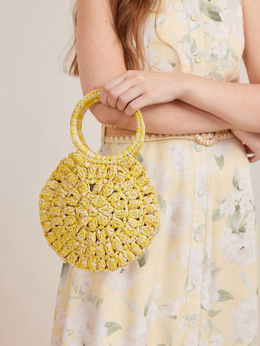 CM-BGS951490 Women Trendy Seoul Style Round Braid Woven Handbag