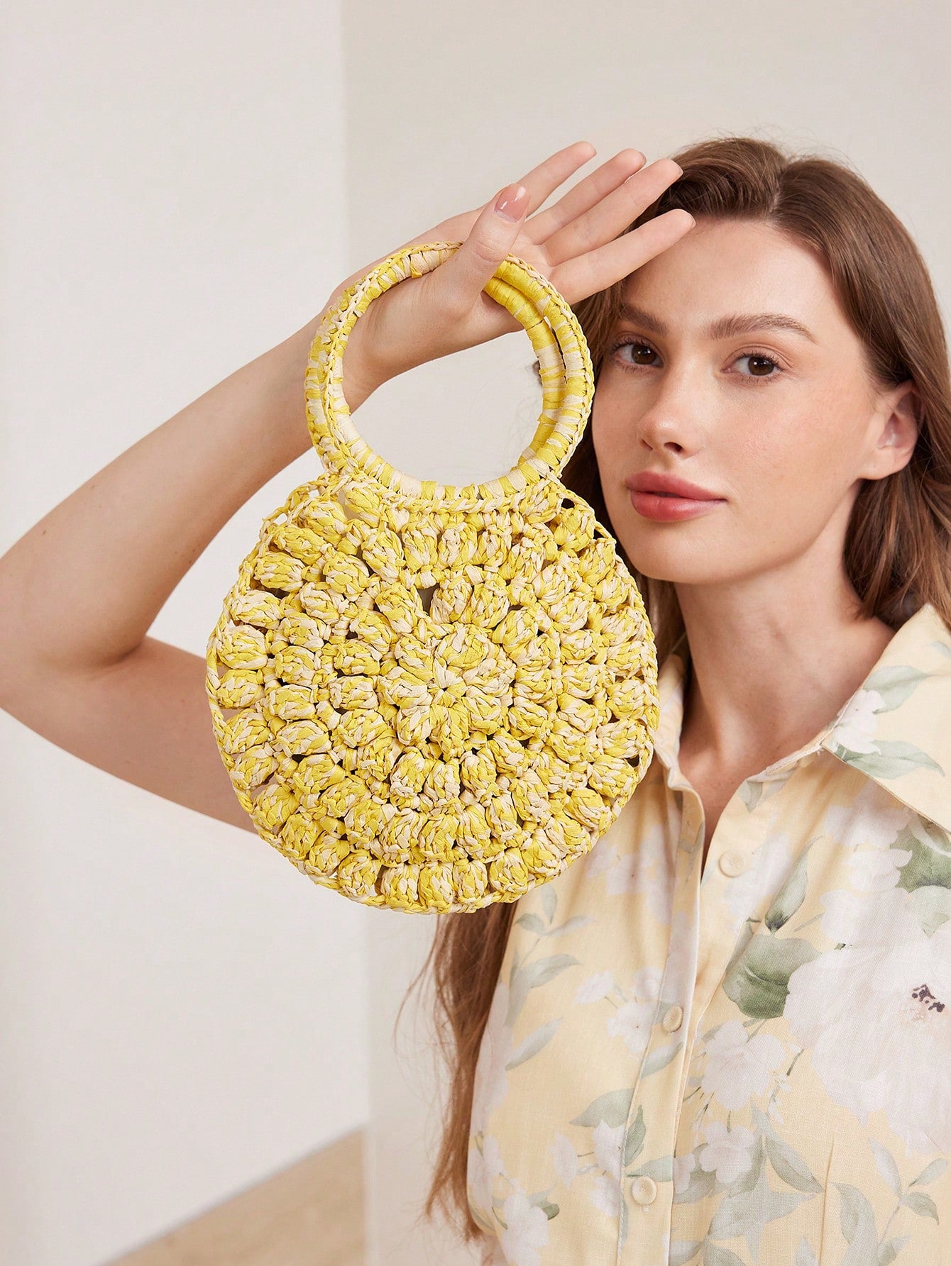 CM-BGS951490 Women Trendy Seoul Style Round Braid Woven Handbag