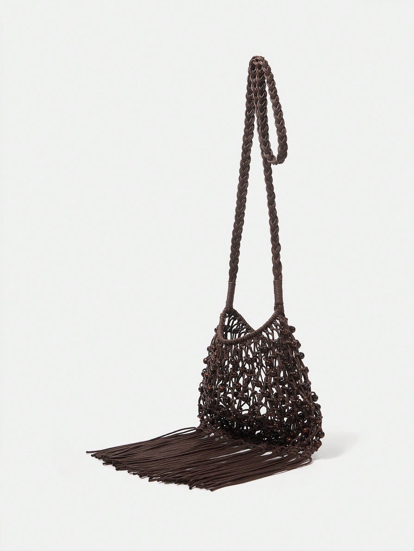 CM-BGS065171 Women Trendy Seoul Style Tassle Crochet Crossbody Bag - Coffee