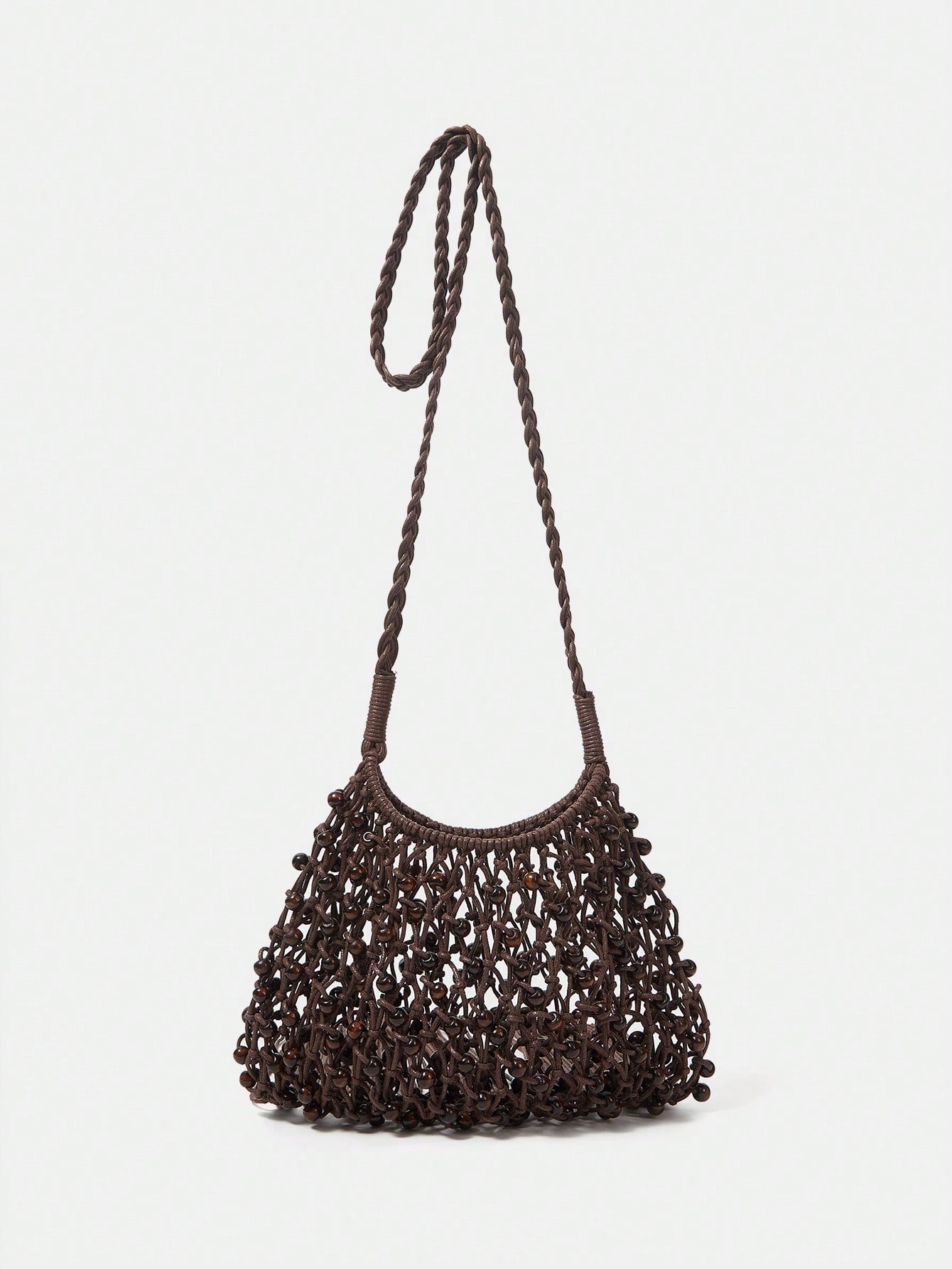 CM-BGS065171 Women Trendy Seoul Style Tassle Crochet Crossbody Bag - Coffee