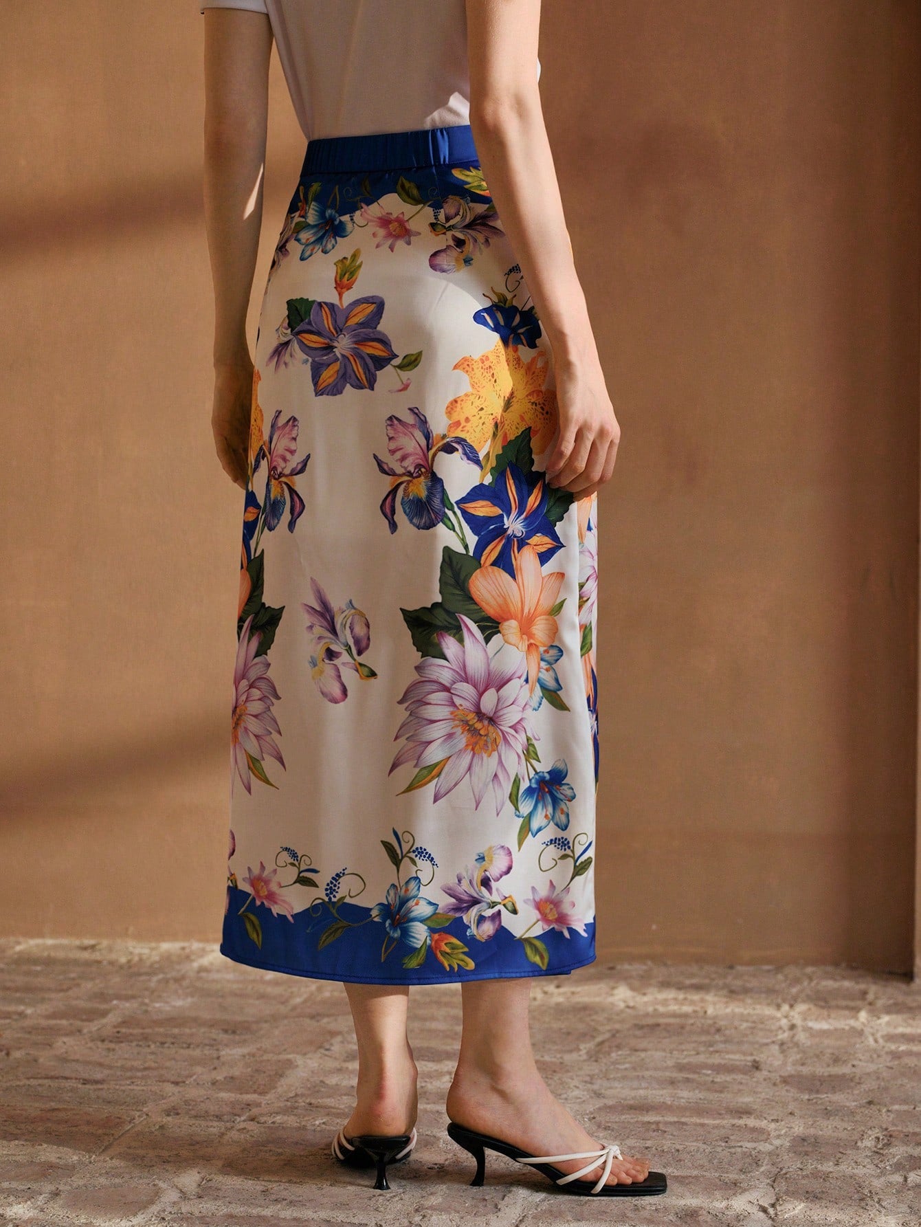 CM-BS275573 Women Trendy Bohemian Style Floral Print Wrap Knot Mid-Length Skirt