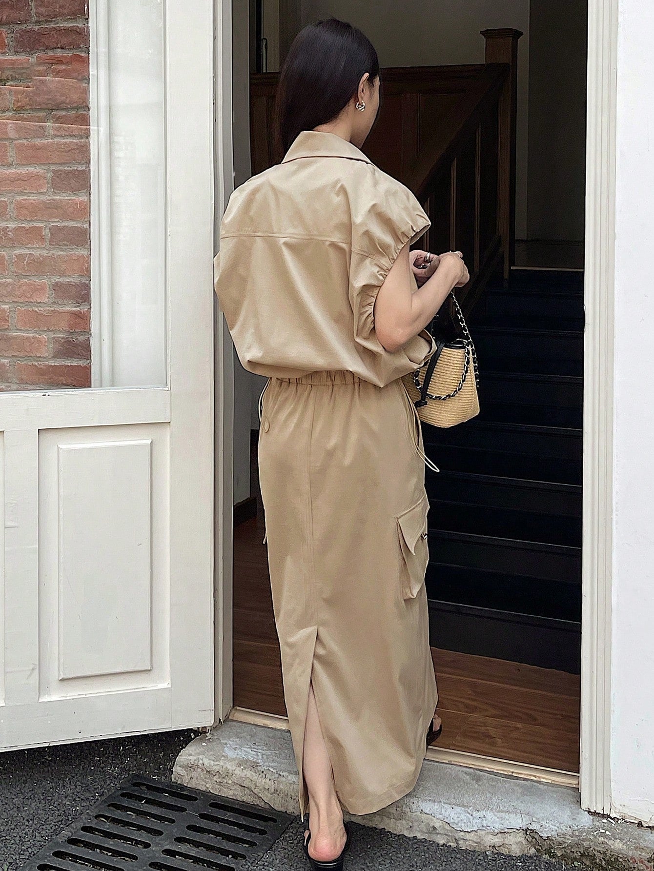 CM-SS376126 Women Casual Seoul Style Collar Neckline Cap Sleeve Oversized Top With Maxi Skirt - Set