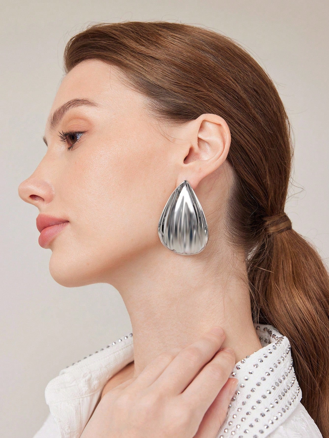 CM-AXS620262 Women Trendy Seoul Style Water Drop Shaped Earrings - Silver