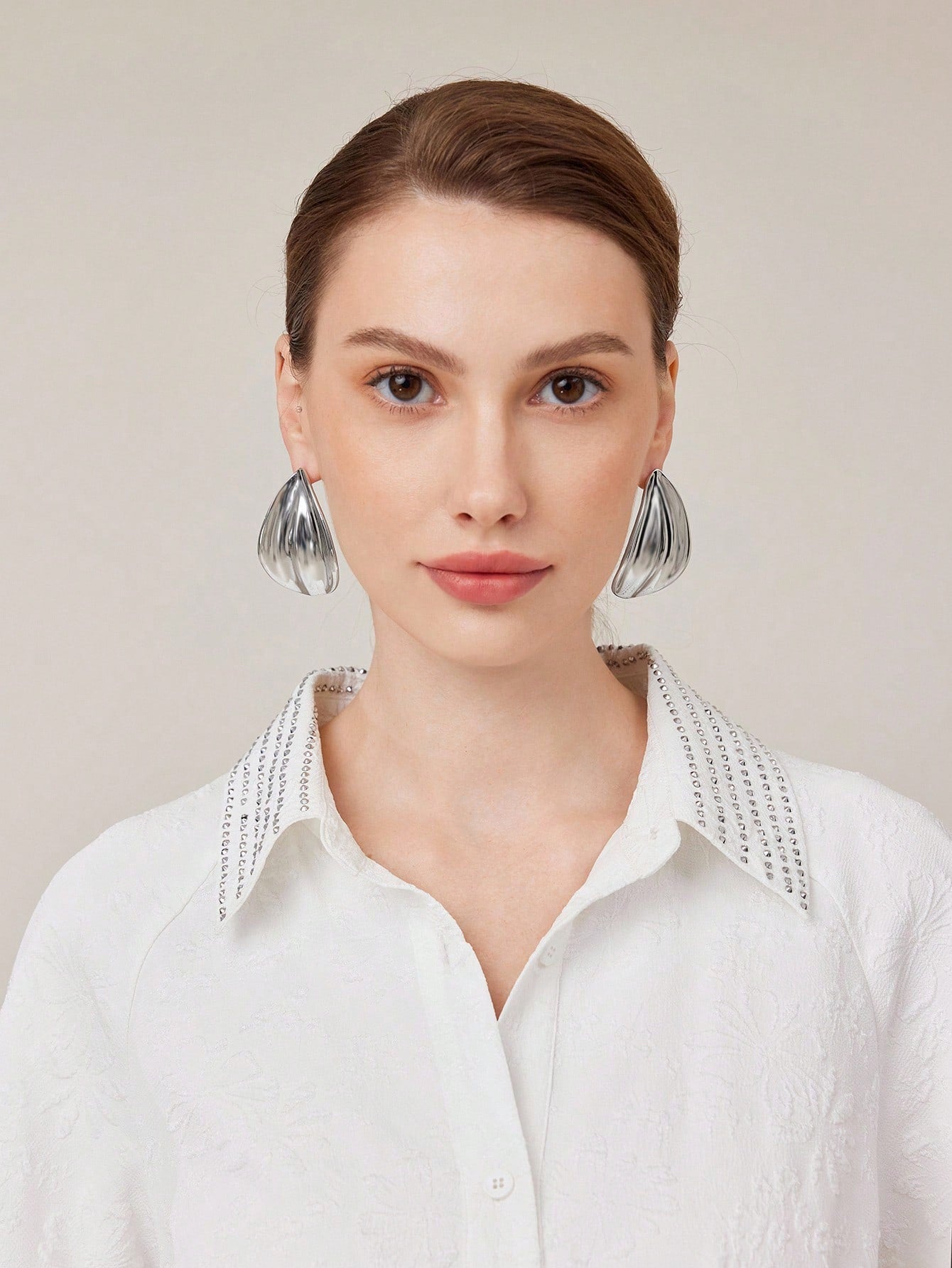 CM-AXS620262 Women Trendy Seoul Style Water Drop Shaped Earrings - Silver