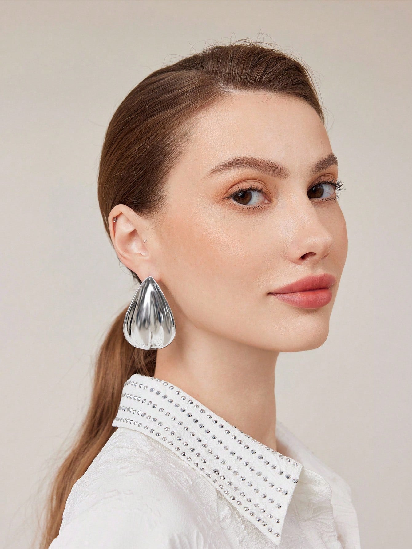 CM-AXS620262 Women Trendy Seoul Style Water Drop Shaped Earrings - Silver