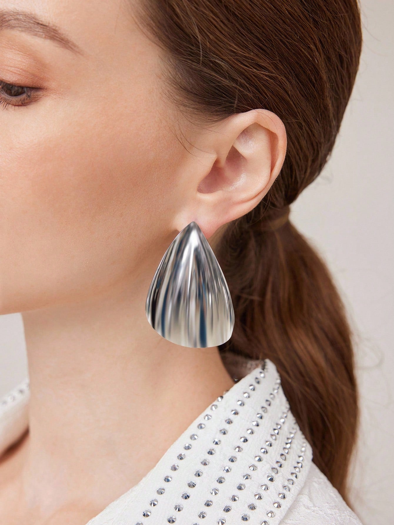 CM-AXS620262 Women Trendy Seoul Style Water Drop Shaped Earrings - Silver
