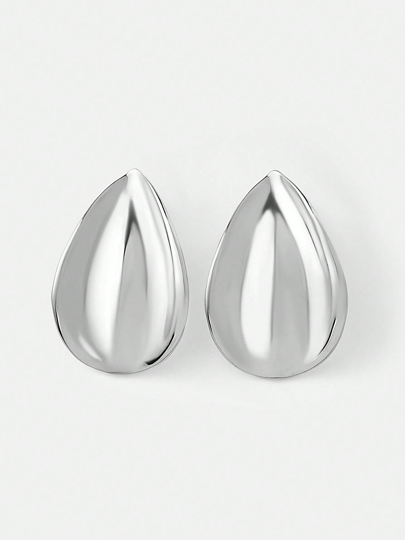 CM-AXS620262 Women Trendy Seoul Style Water Drop Shaped Earrings - Silver