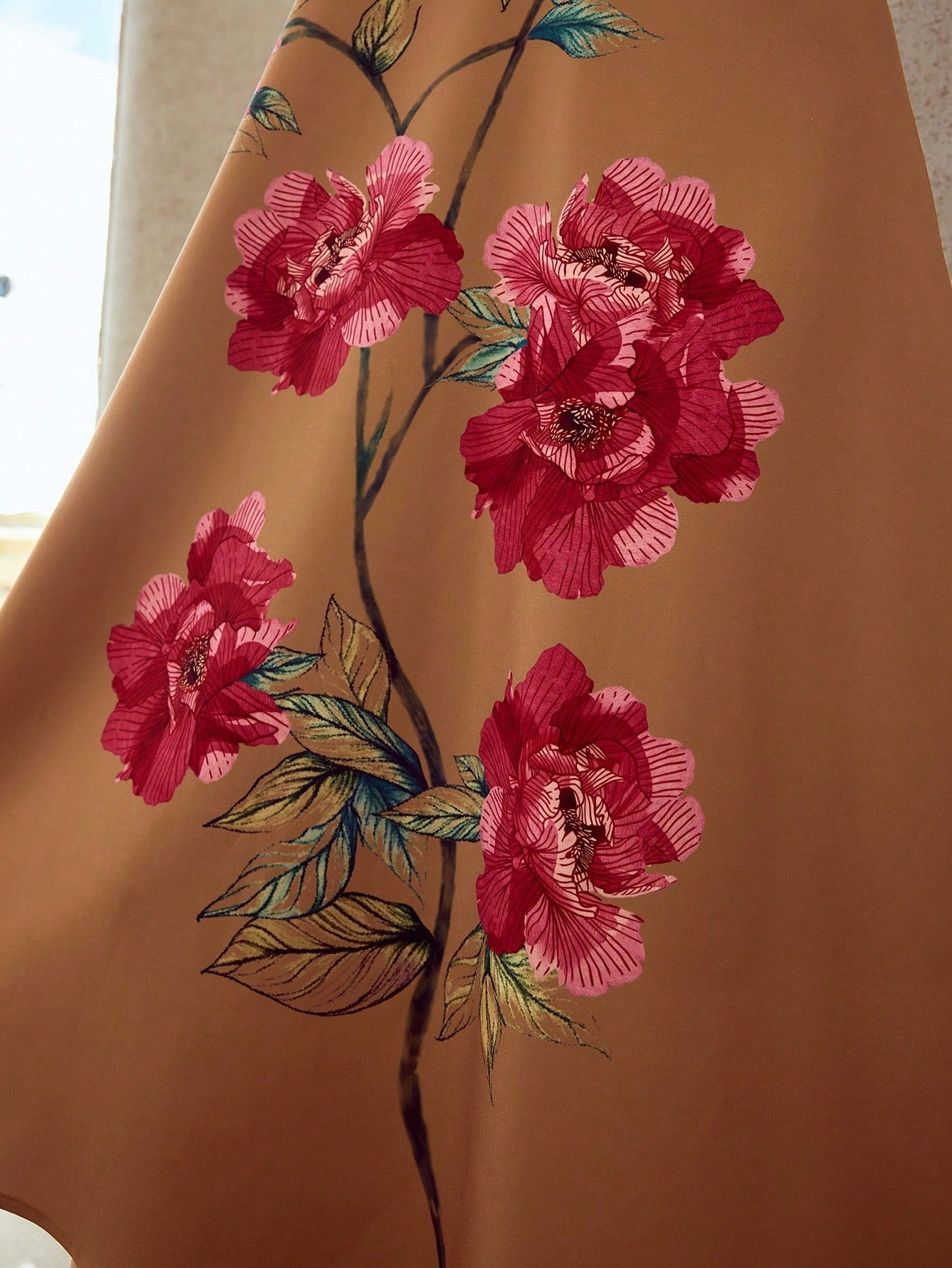 CM-DS289081 Women Elegant Seoul Style Sleeveless Floral Print Belted Midi Dress