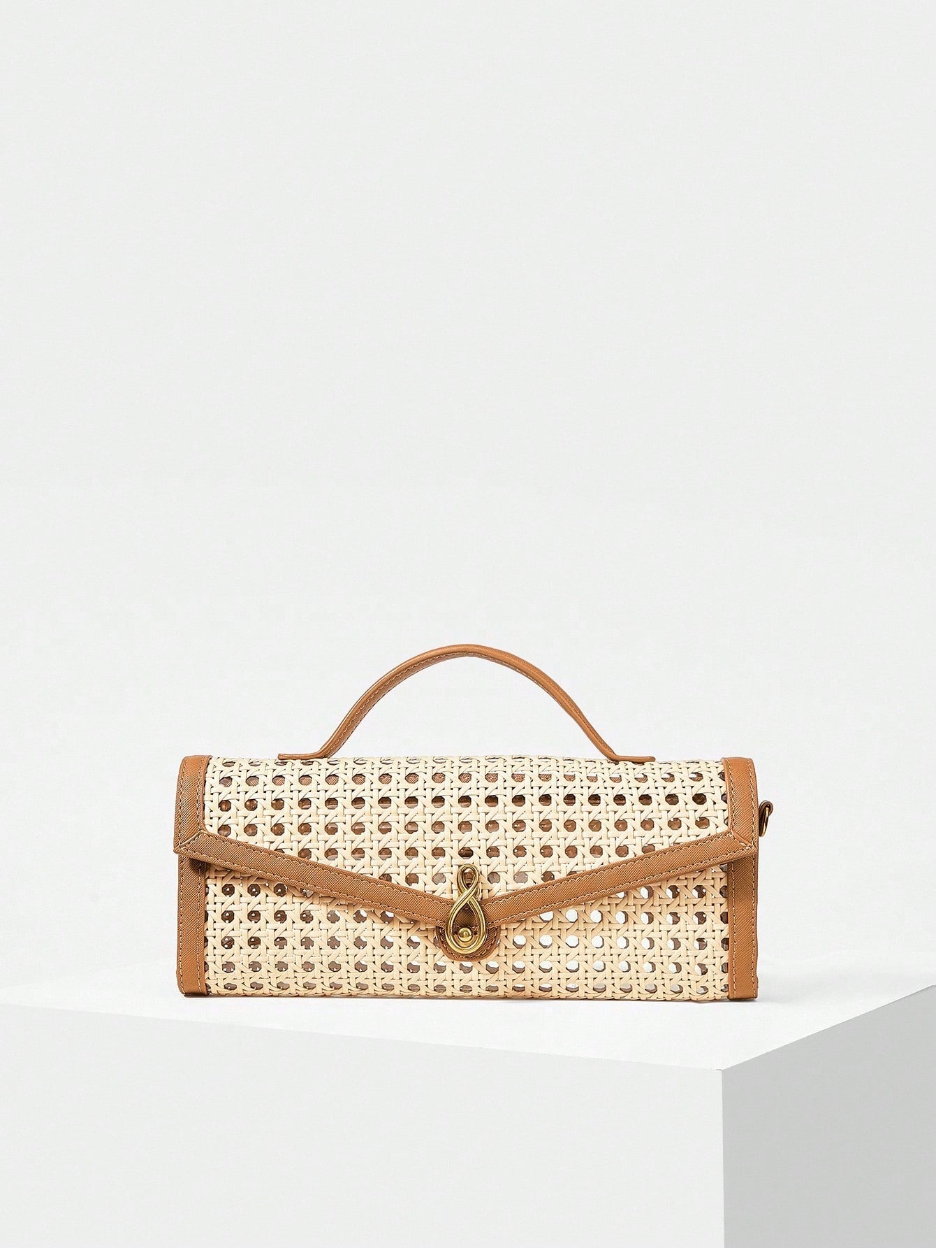 CM-BGS666267 Women Trendy Seoul Style Buckle Square Top Handle Bag - Brown
