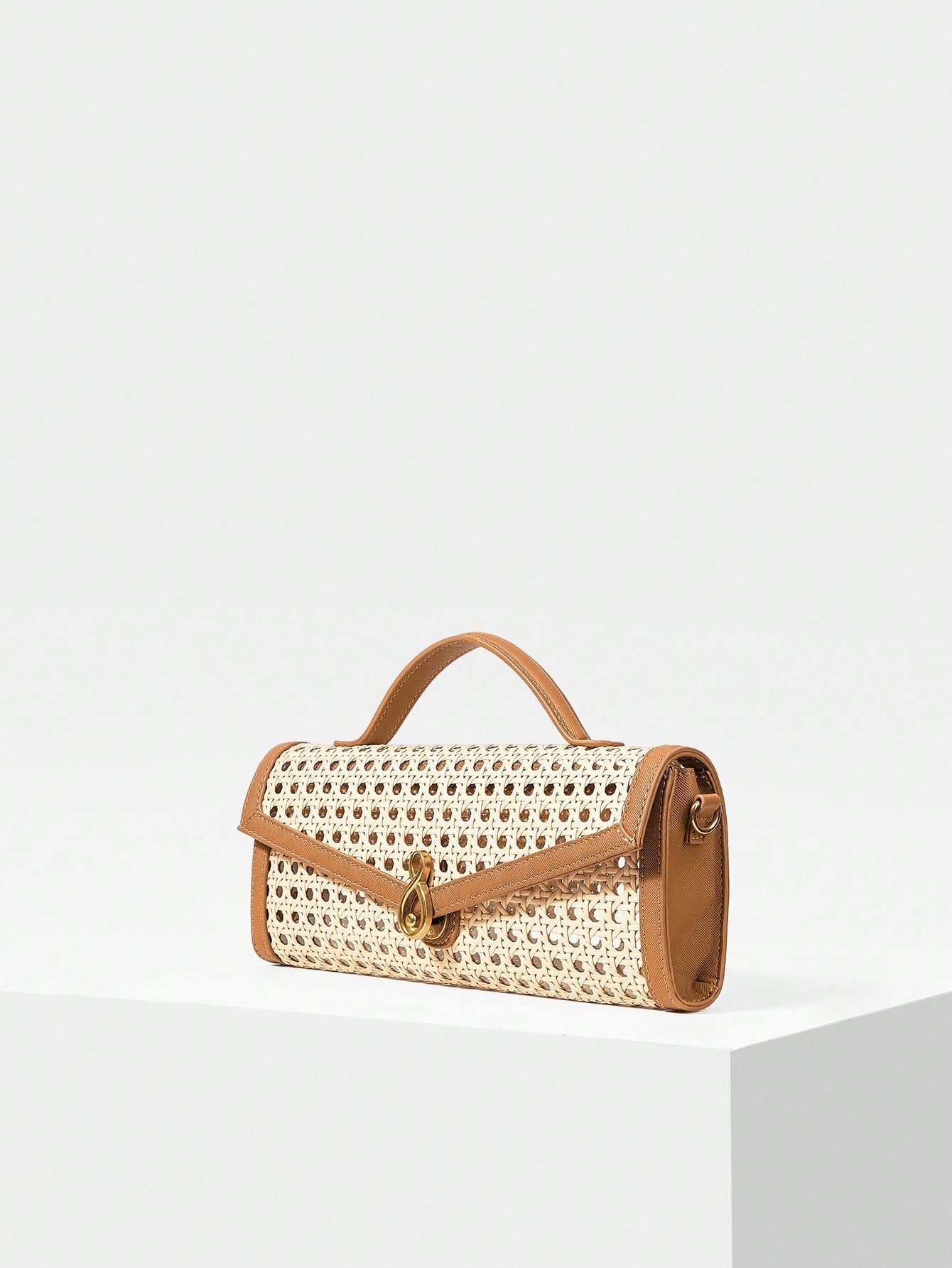CM-BGS666267 Women Trendy Seoul Style Buckle Square Top Handle Bag - Brown