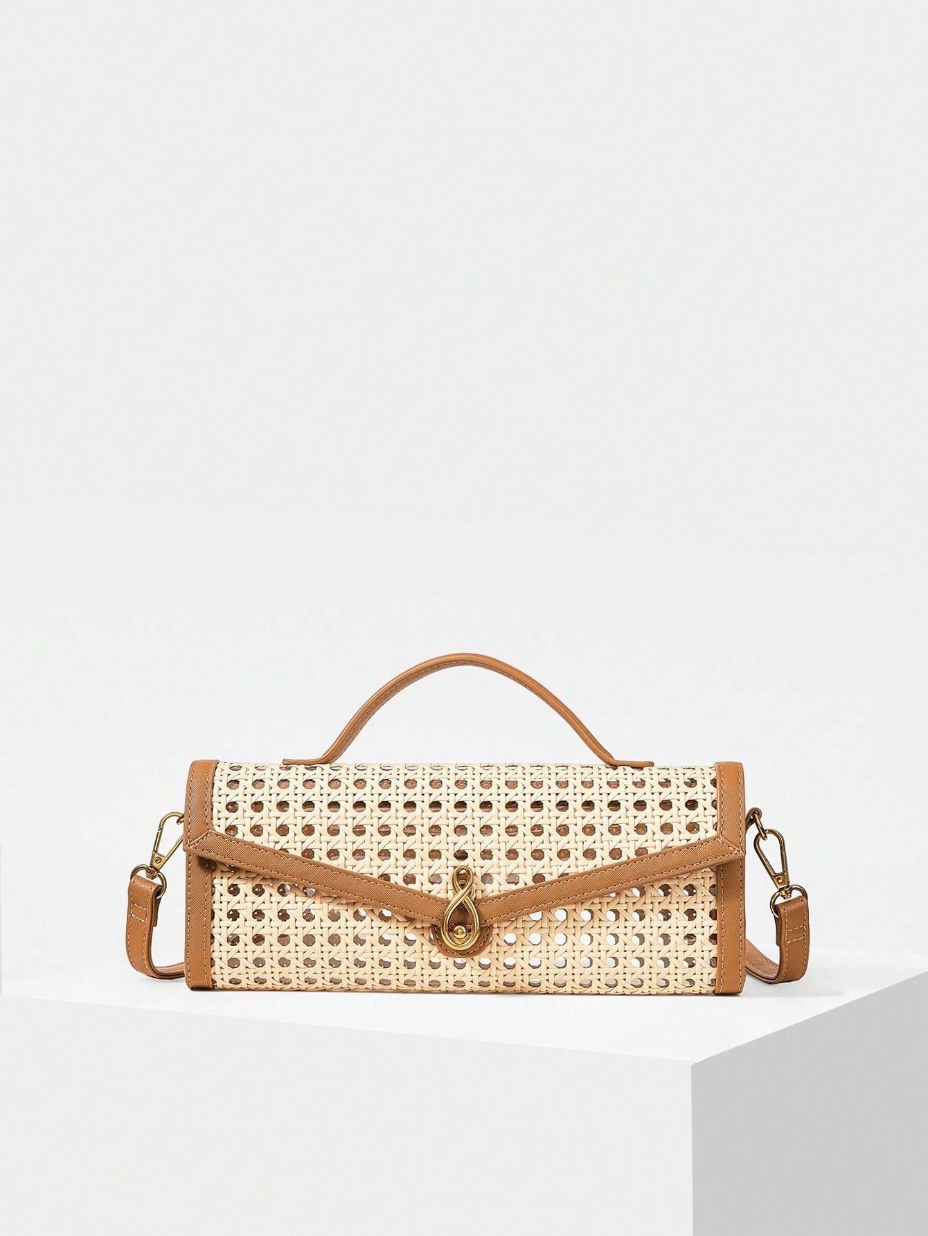 CM-BGS666267 Women Trendy Seoul Style Buckle Square Top Handle Bag - Brown
