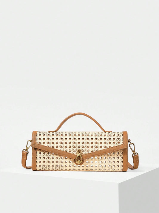 CM-BGS666267 Women Trendy Seoul Style Buckle Square Top Handle Bag - Brown