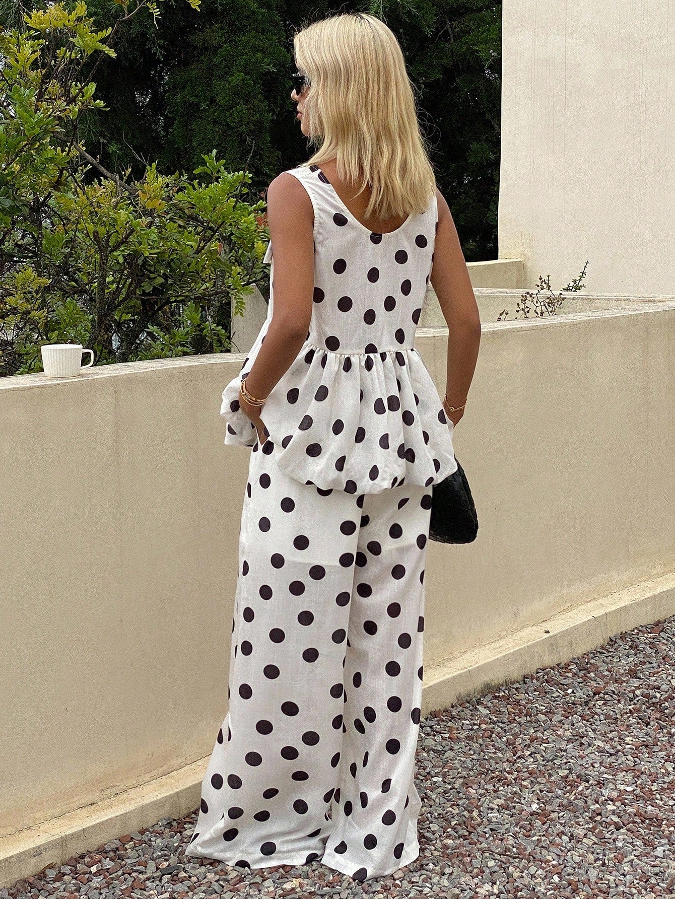 CM-SS533233 Women Trendy Bohemian Style Polka Dot V-Neck Sleeveless Loose Camisole With Long Pants - Set