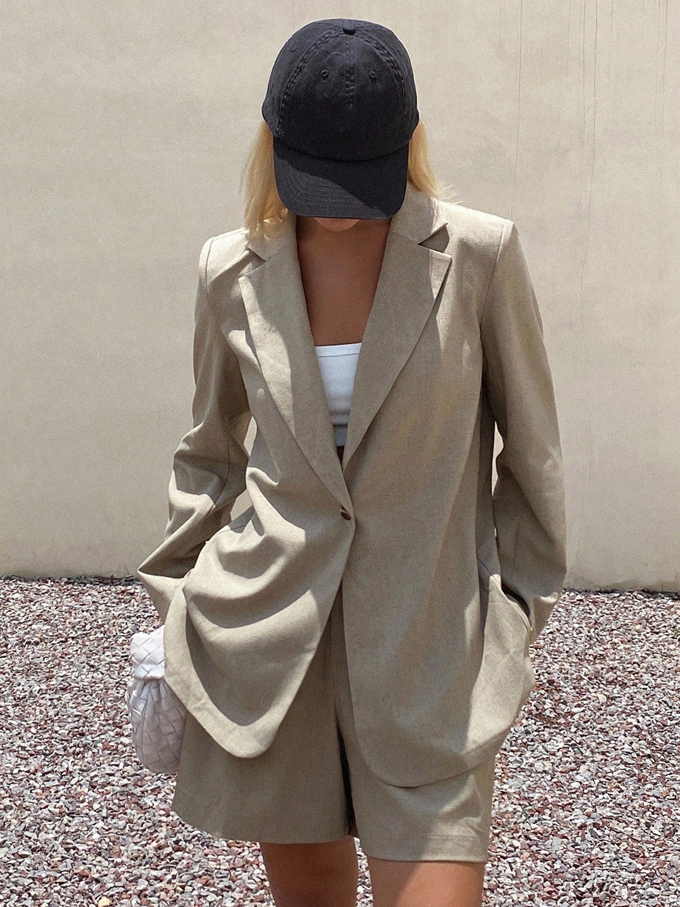 CM-SS134321 Women Elegant Seoul Style Lapel Neckline Long Sleeve Loose Suit Jacket With Wide-Leg Pants - Set