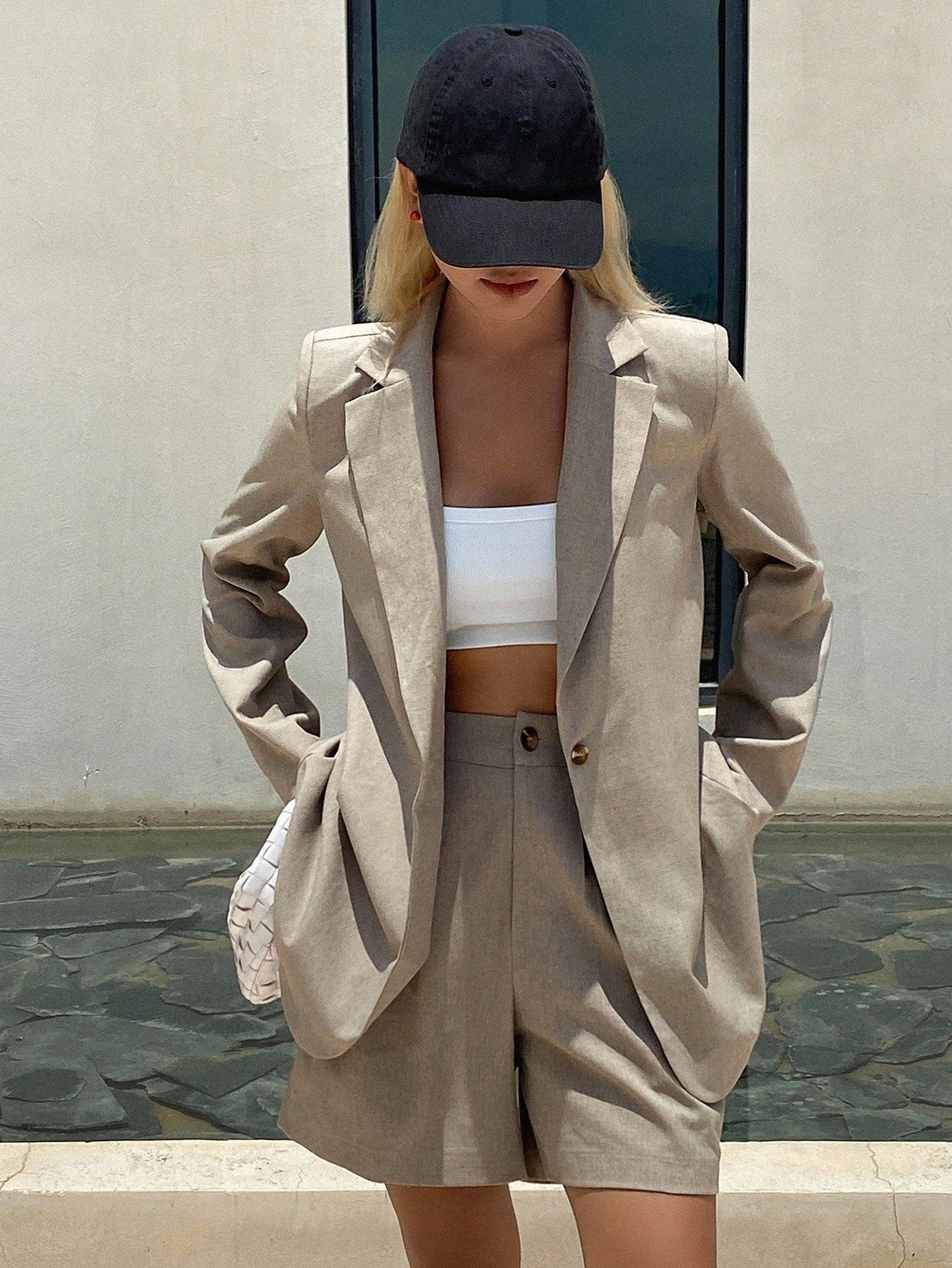 CM-SS134321 Women Elegant Seoul Style Lapel Neckline Long Sleeve Loose Suit Jacket With Wide-Leg Pants - Set