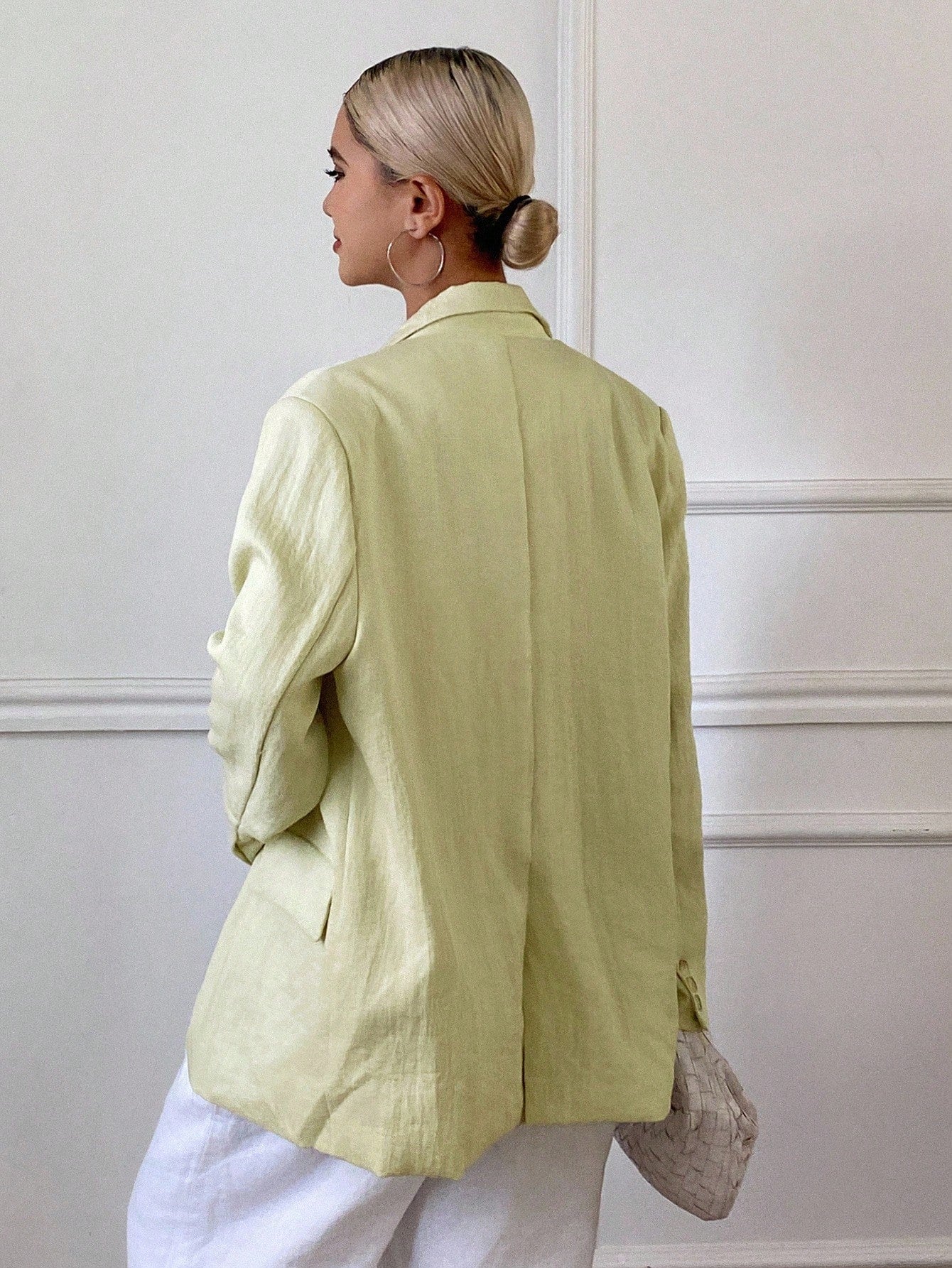 CM-CS827966 Women Casual Seoul Style Wide Shoulder Long Sleeve Pocket Open Slit Thick Jacket