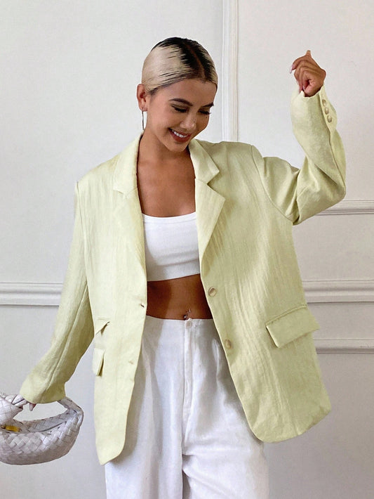 CM-CS827966 Women Casual Seoul Style Wide Shoulder Long Sleeve Pocket Open Slit Thick Jacket