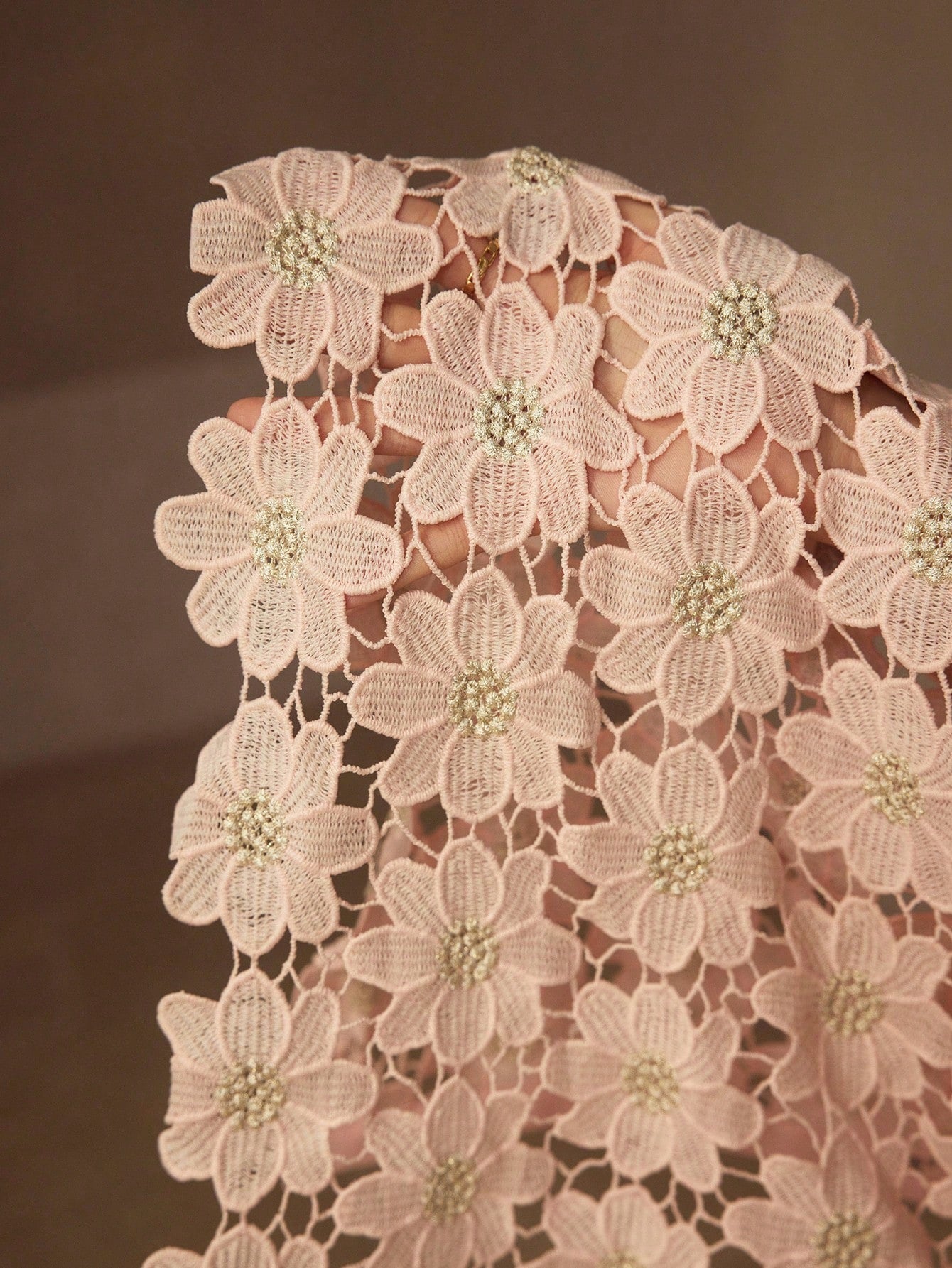 CM-TS060013 Women Elegant Seoul Style Stand Collar Long Sleeve Embroidery Faux Pearl Decor Blouse - Pink