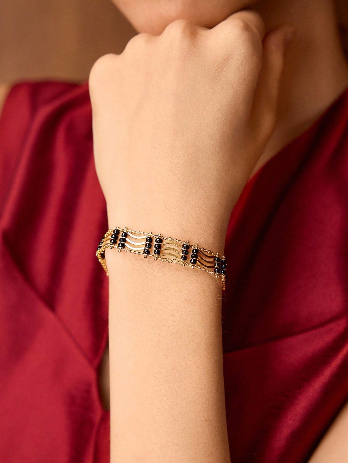 CM-AXS175227 Women Trendy Seoul Style 18K Gold Plated Pearl Bracelet