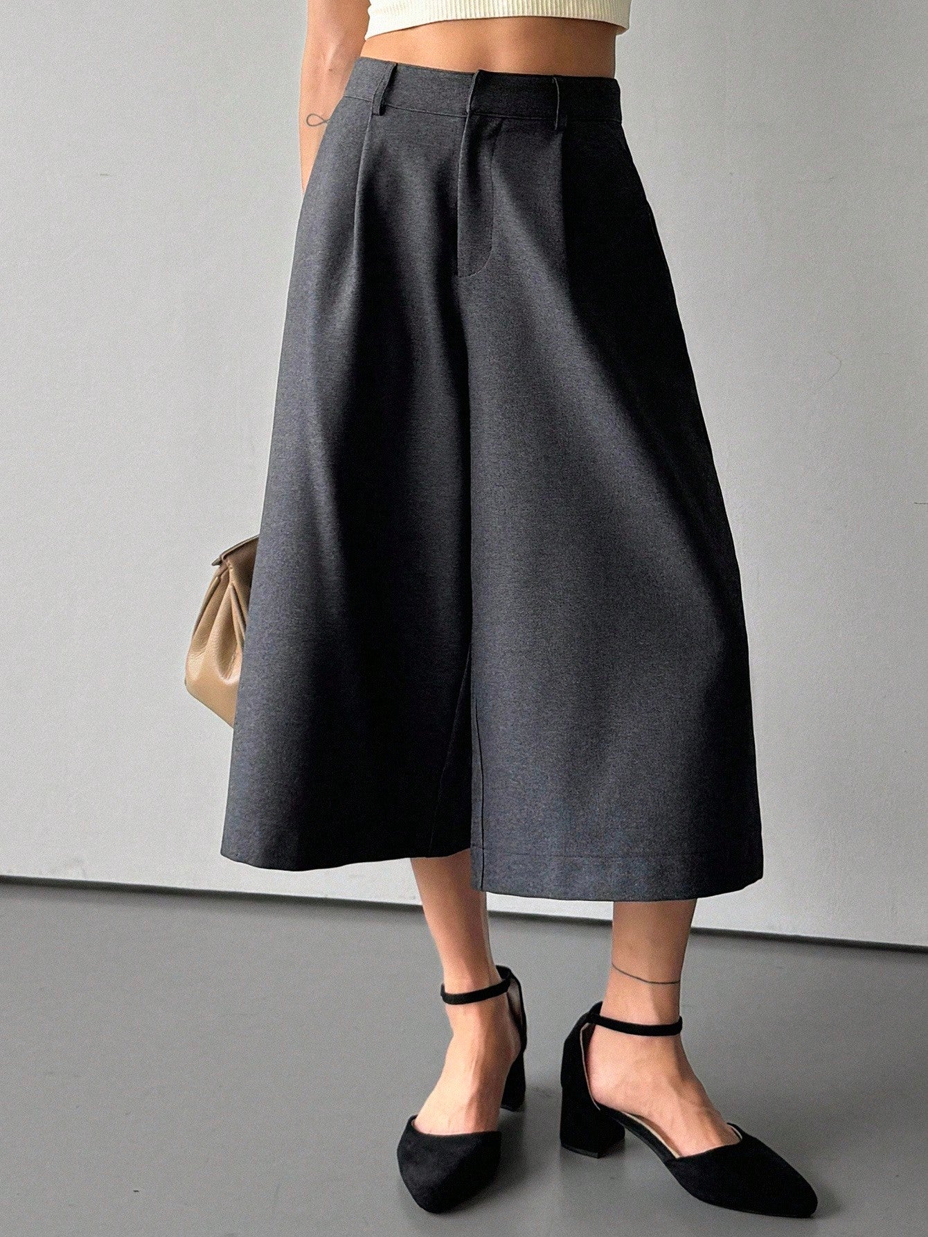 CM-BS812360 Women Casual Seoul Style Mid Waist Loose Straight Leg 7/8 Length Pants - Gray