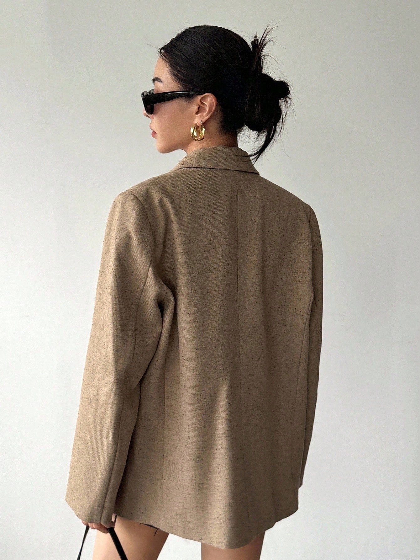 CM-CS693527 Women Casual Seoul Style Loose Long Sleeve Lapel Padded Shoulder Thick Jacket - Brown