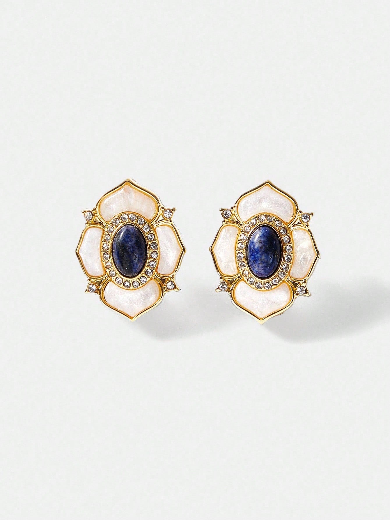 CM-AXS222768 Women Trendy Seoul Style 18K Blue Natural Stone Floral Stud Earrings