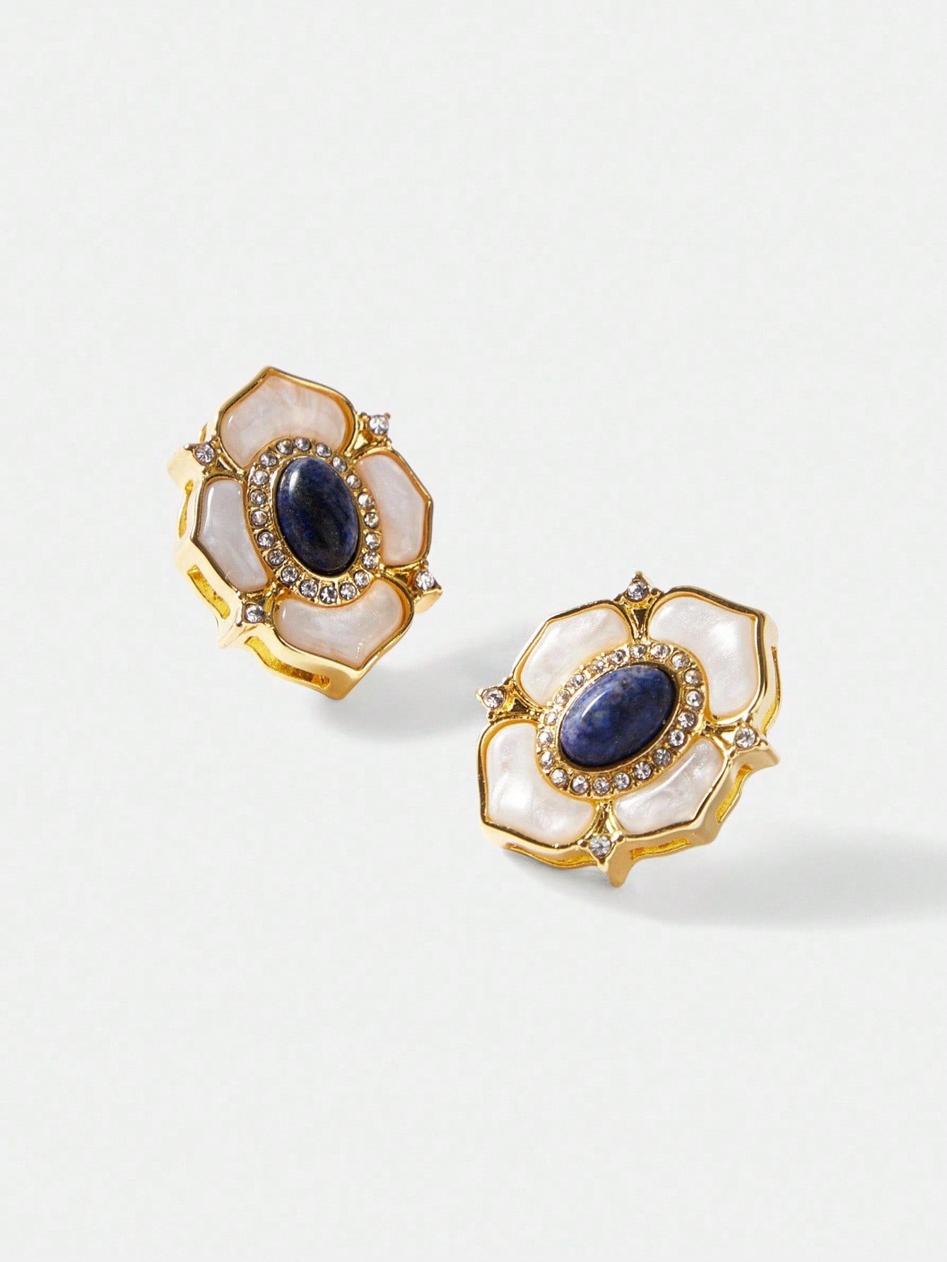 CM-AXS222768 Women Trendy Seoul Style 18K Blue Natural Stone Floral Stud Earrings