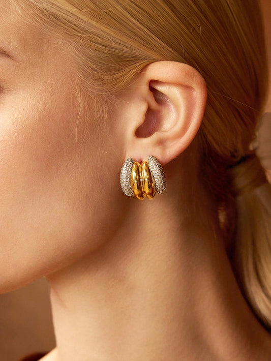 CM-AXS922968 Women Trendy Seoul Style 18K Gold Plated Multicolor Cubic Zirconia Earrings