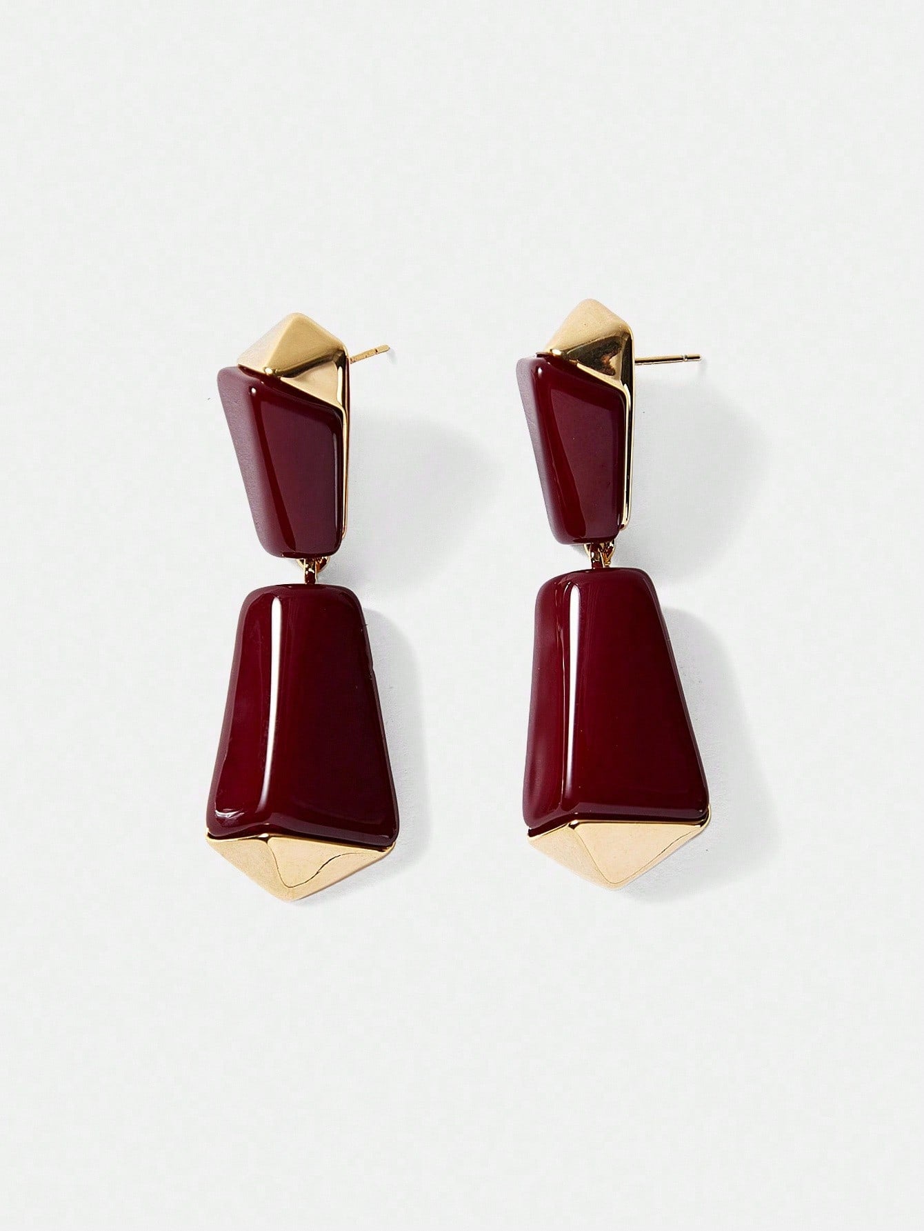 CM-AXS833233 Women Trendy Seoul Style Geometric Dangle Earrings - Burgundy