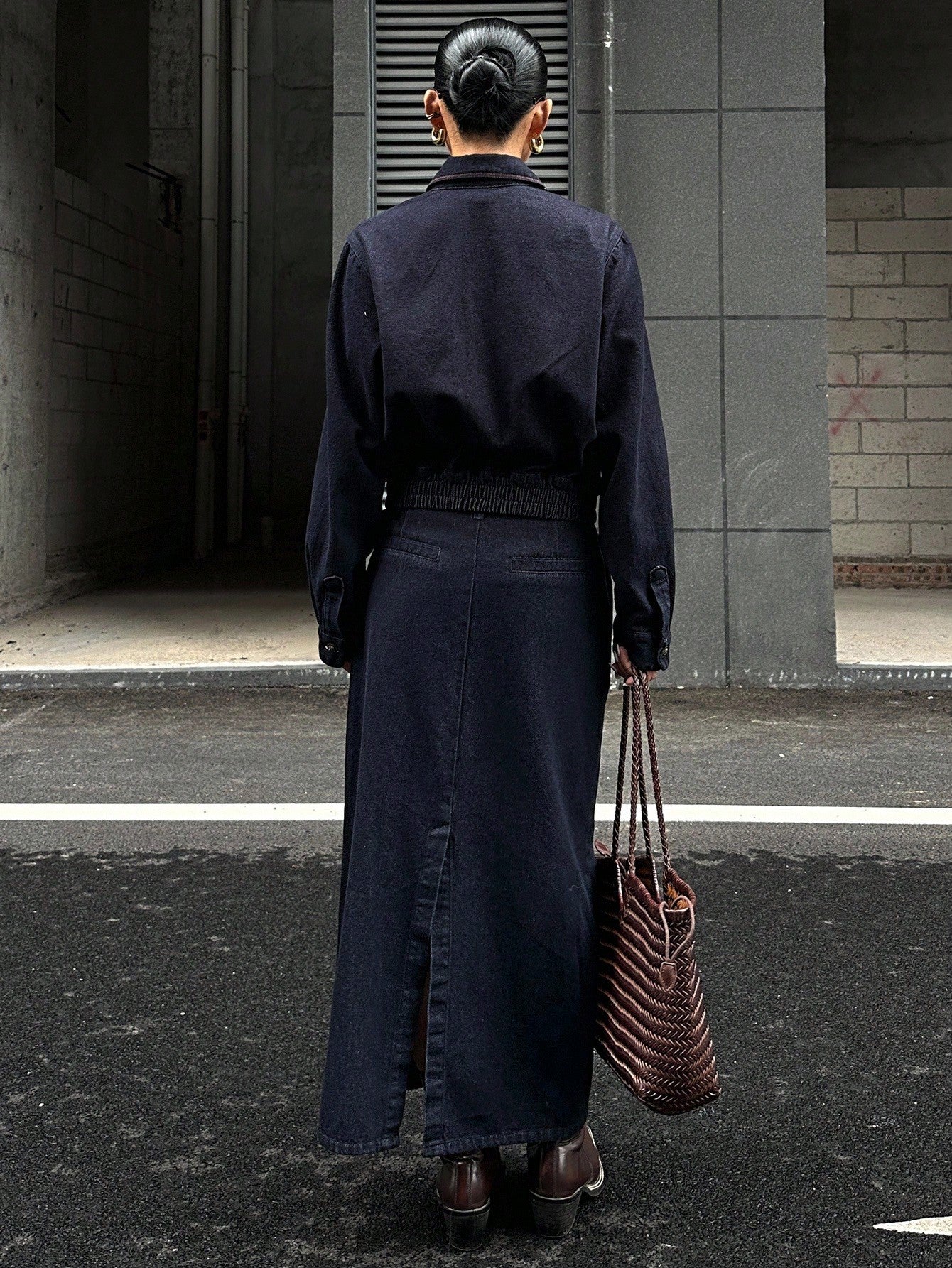 CM-SS344430 Women Casual Seoul Style Collar Neckline Long Sleeve Denim Jacket With Maxi Skirt - Set