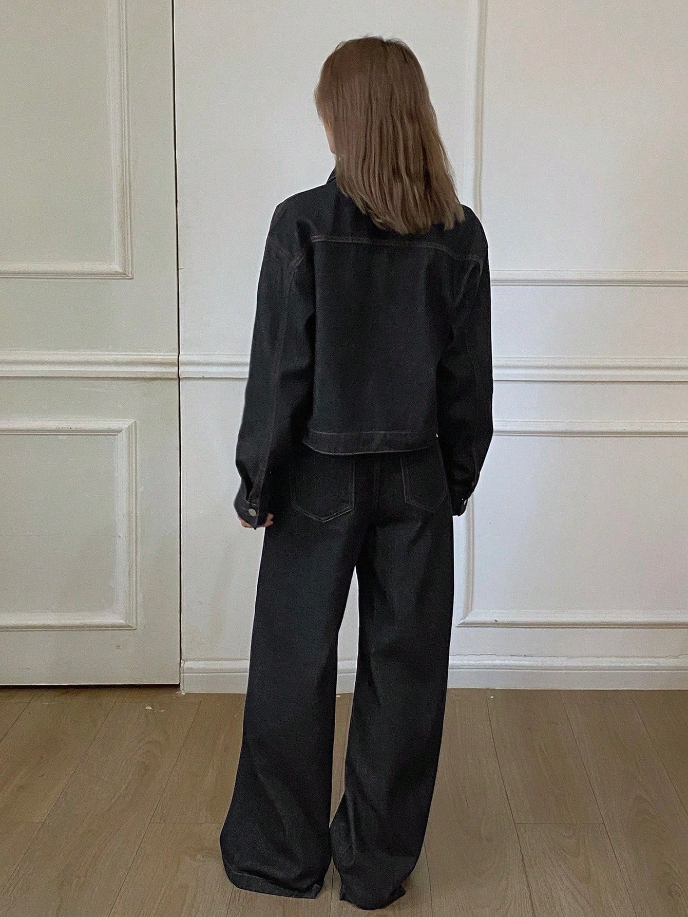 CM-SS699692 Women Casual Seoul Style Collar Neckline Long Sleeve Denim Jacket With Straight Leg Jeans - Set