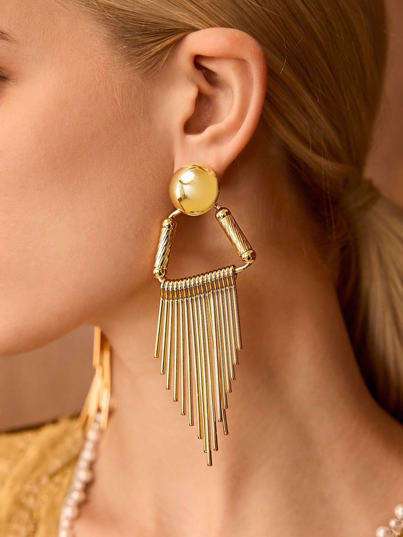 CM-AXS537792 Women Trendy Seoul Style 18K Gold Plated Tassel Earrings