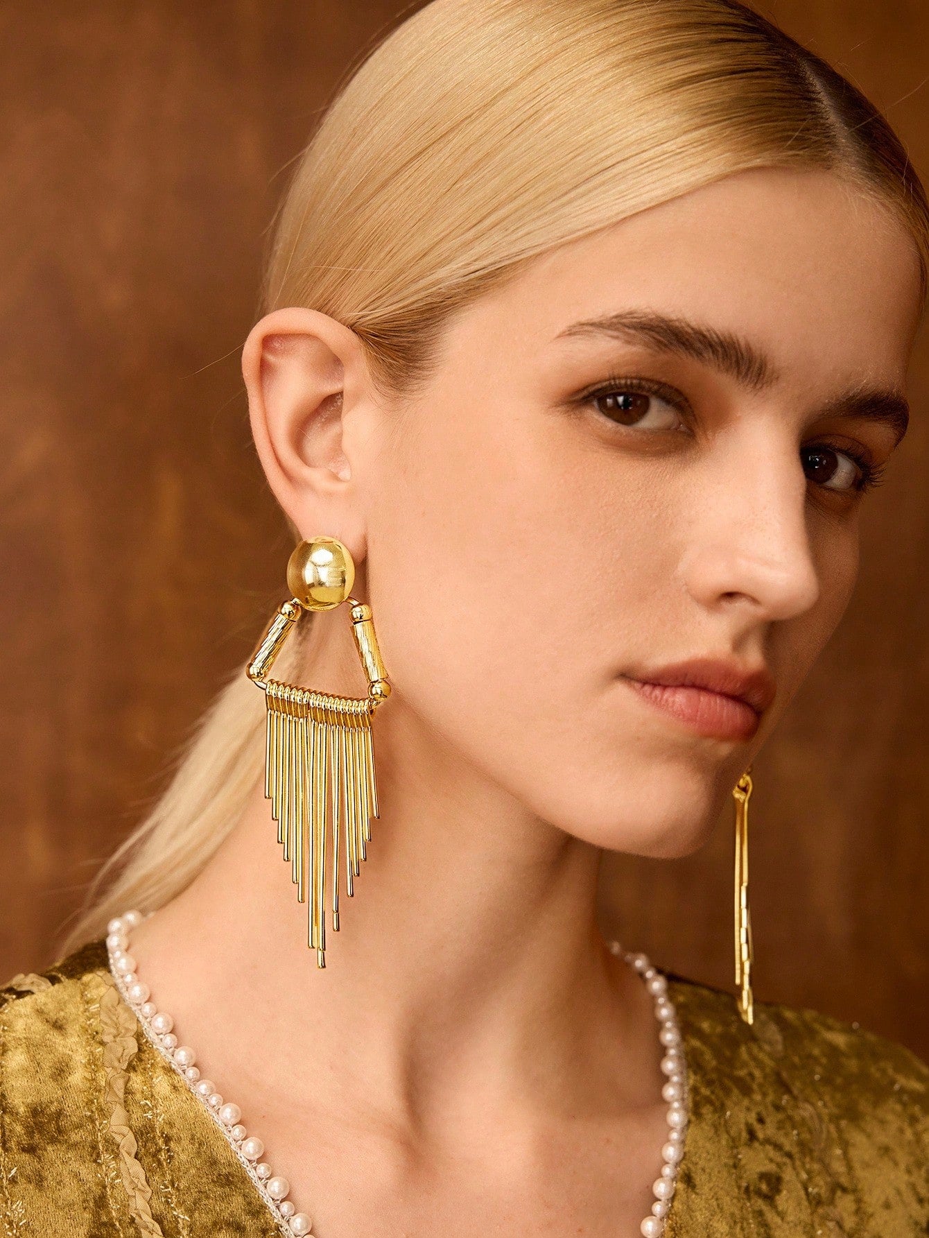 CM-AXS537792 Women Trendy Seoul Style 18K Gold Plated Tassel Earrings