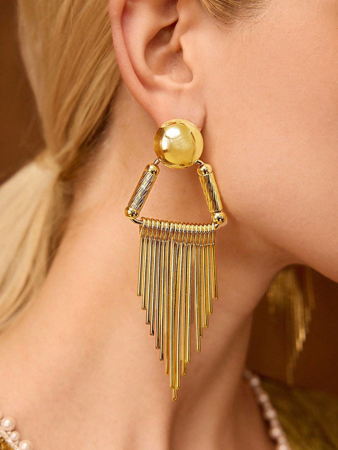 CM-AXS537792 Women Trendy Seoul Style 18K Gold Plated Tassel Earrings