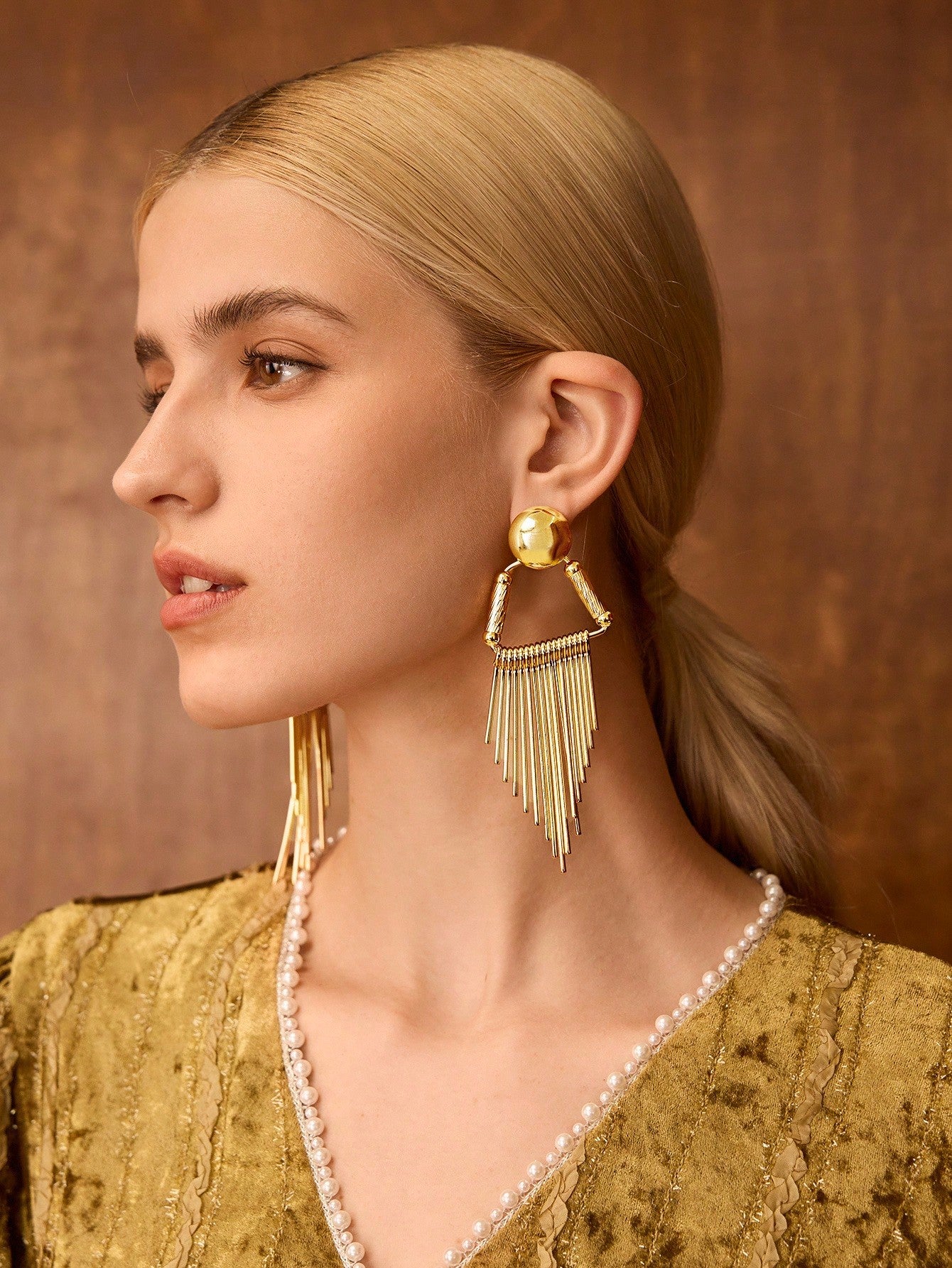 CM-AXS537792 Women Trendy Seoul Style 18K Gold Plated Tassel Earrings