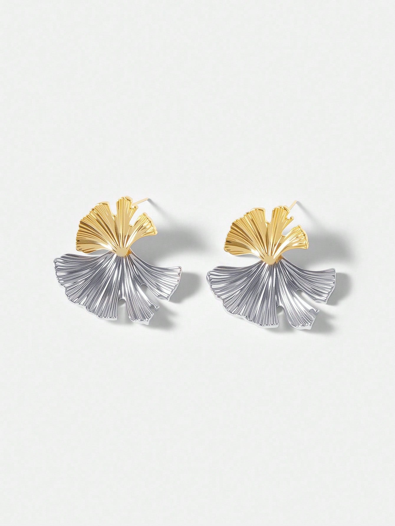 CM-AXS538891 Women Trendy Seoul Style Dual Tone Metallic Almond Leaf Earrings