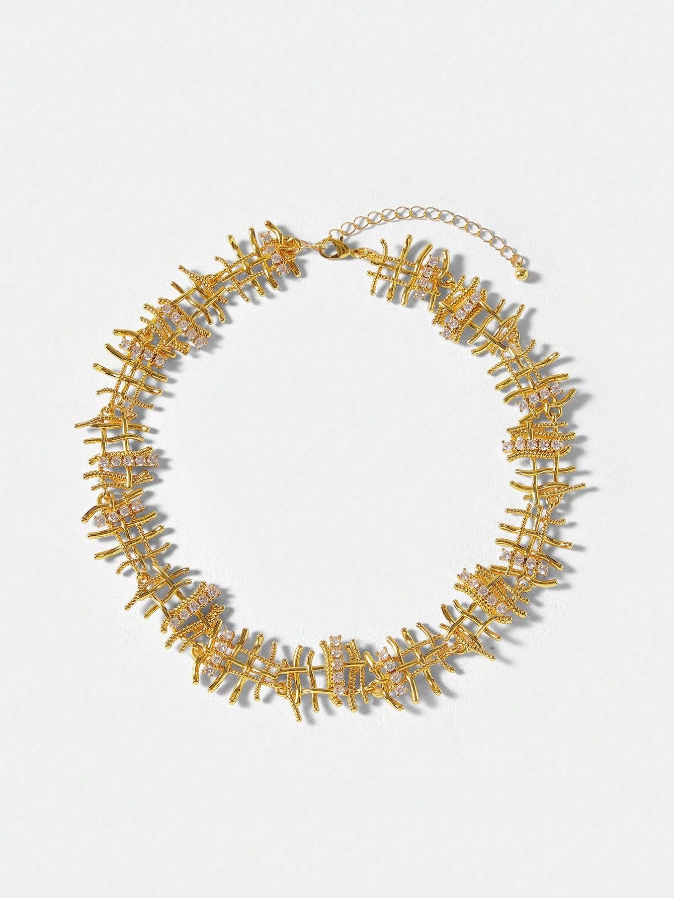 CM-AXS520420 Women Trendy Seoul Style Linear Design Sparkling Rhinestone Necklace - Gold