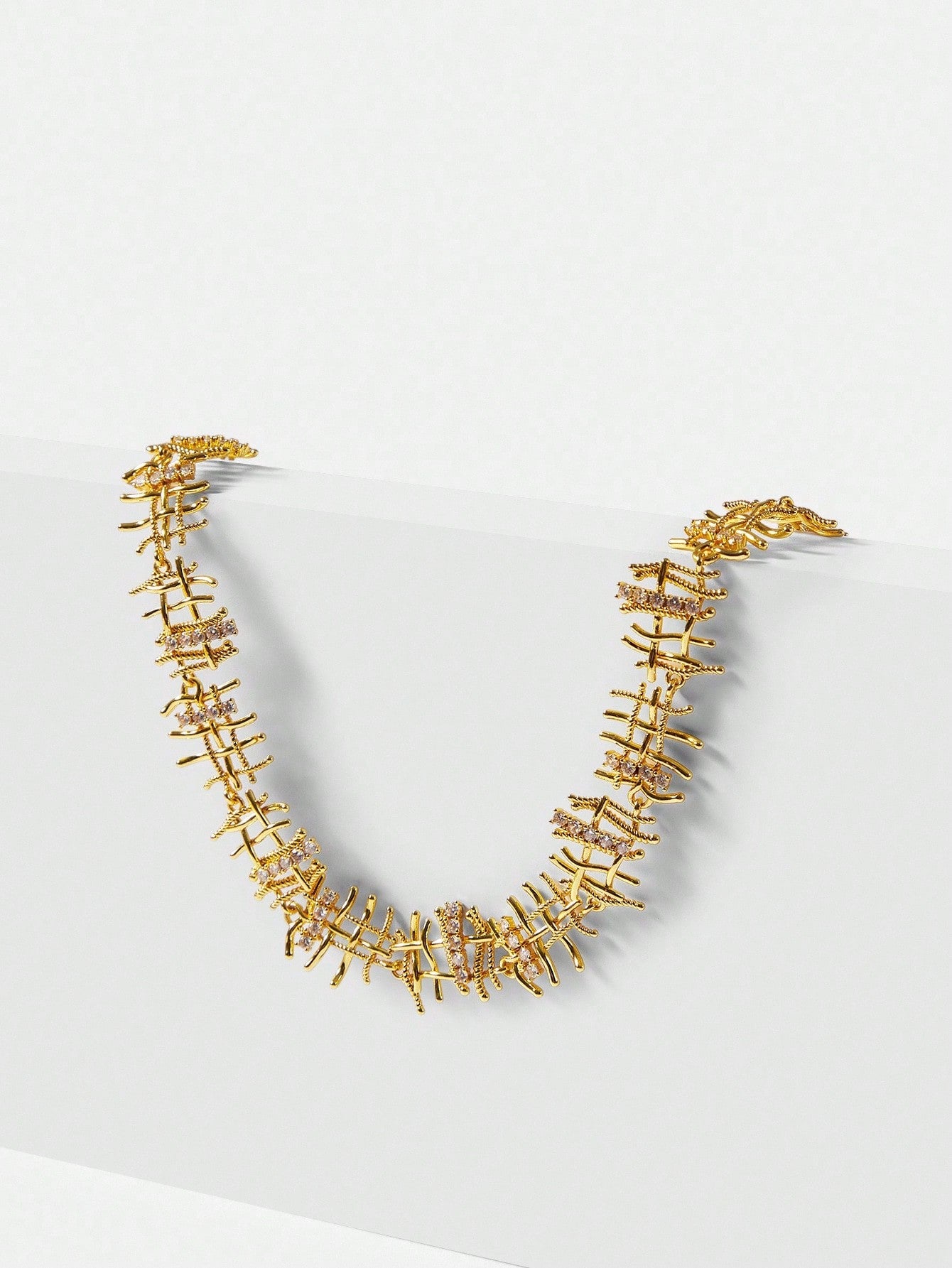 CM-AXS520420 Women Trendy Seoul Style Linear Design Sparkling Rhinestone Necklace - Gold