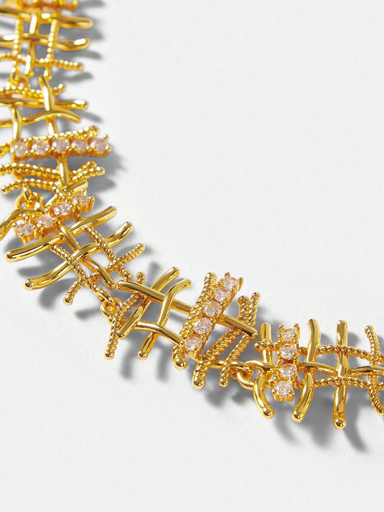 CM-AXS520420 Women Trendy Seoul Style Linear Design Sparkling Rhinestone Necklace - Gold
