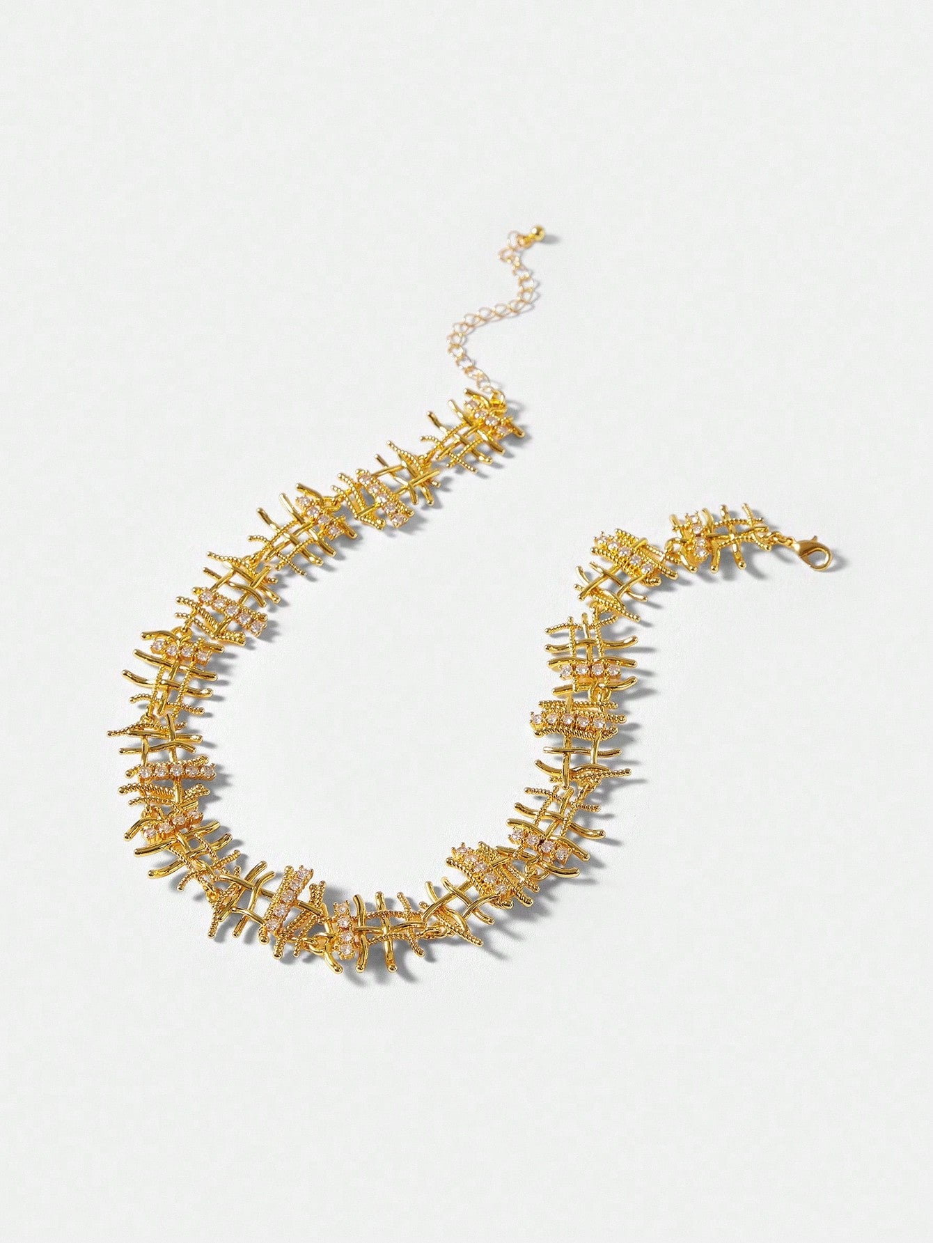CM-AXS520420 Women Trendy Seoul Style Linear Design Sparkling Rhinestone Necklace - Gold