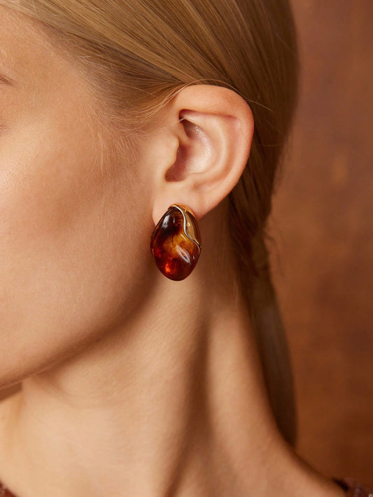 CM-AXS555955 Women Trendy Seoul Style Teardrop Resin Earrings - Brown