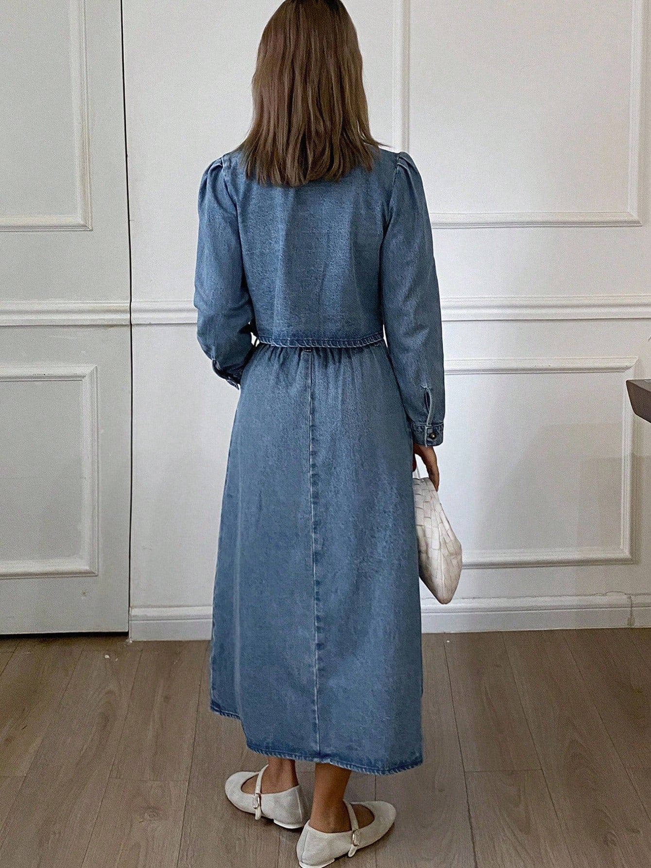 CM-SS964872 Women Casual Seoul Style Collar Neckline Long Sleeve Washed Denim Jacket With Long Skirt - Set
