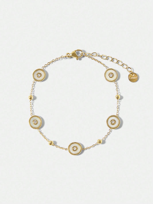 CM-AXS774901 Women Trendy Seoul Style 18K Gold Plated Round Shell Bracelet